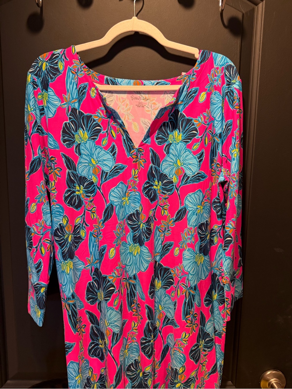 Lilly Pulitzer Pink Tunic with Turquoise & Navy Floral Print